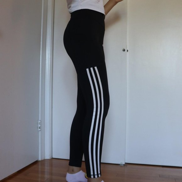 Adidas Climalite black athletic leggings with white stripes - Picture 1 of 4